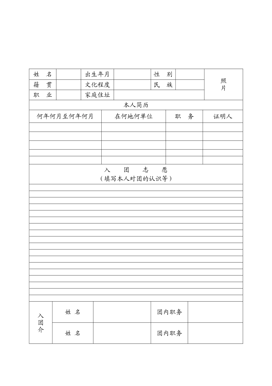 入团志愿书表格格式_第2页