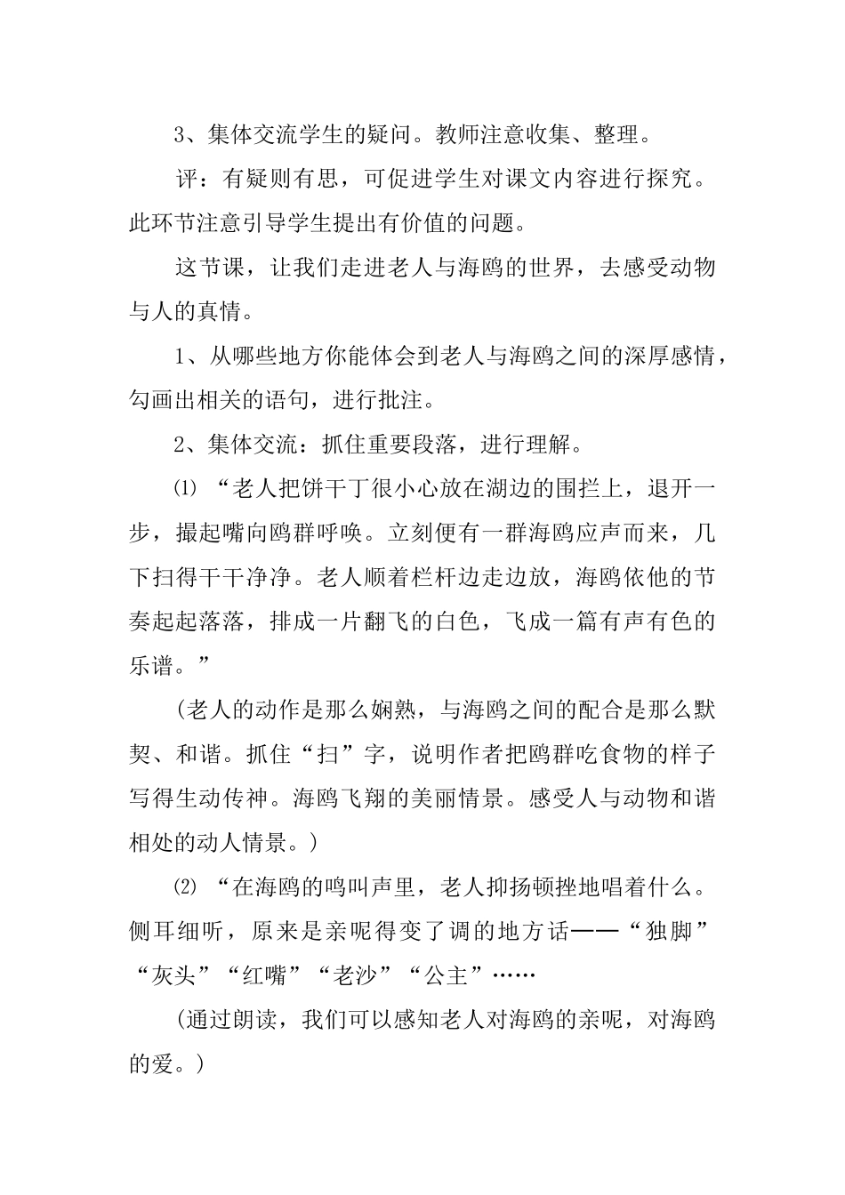 《老人与海鸥》优秀的教学设计_第3页
