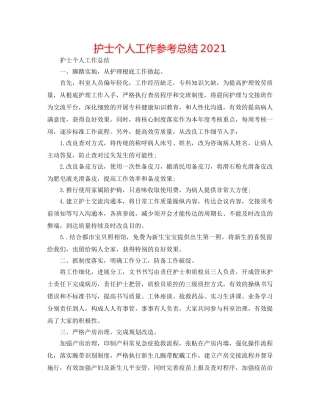 护士个人工作参考总结2024 