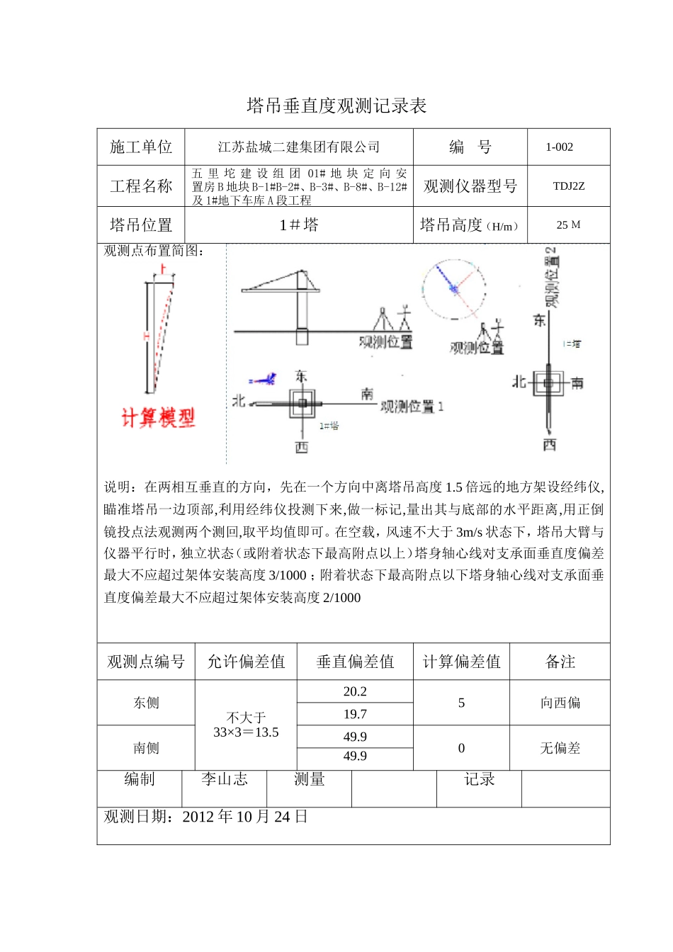 塔吊垂直度观测记录表_第2页