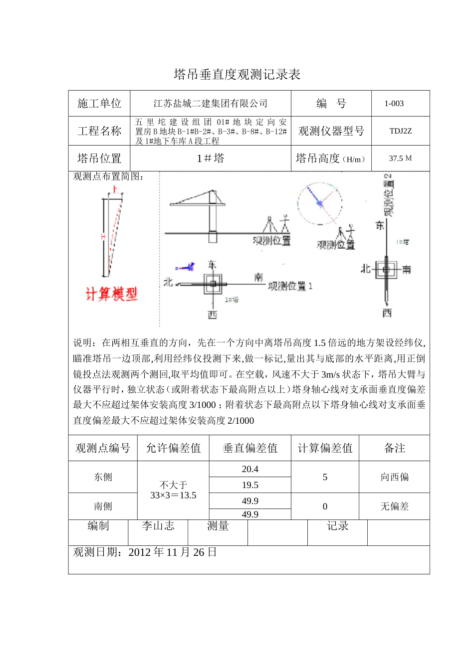 塔吊垂直度观测记录表_第3页