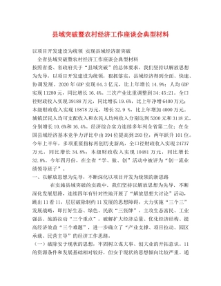 县域突破暨农村经济工作座谈会典型材料 