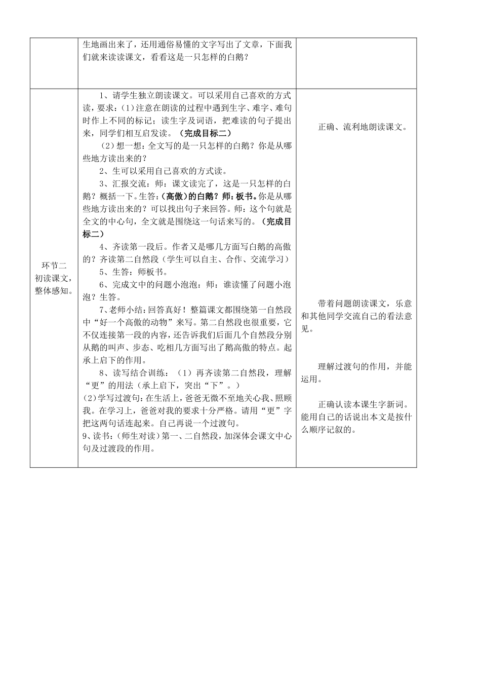 四年级上册白鹅基于标准的教学设计_第2页