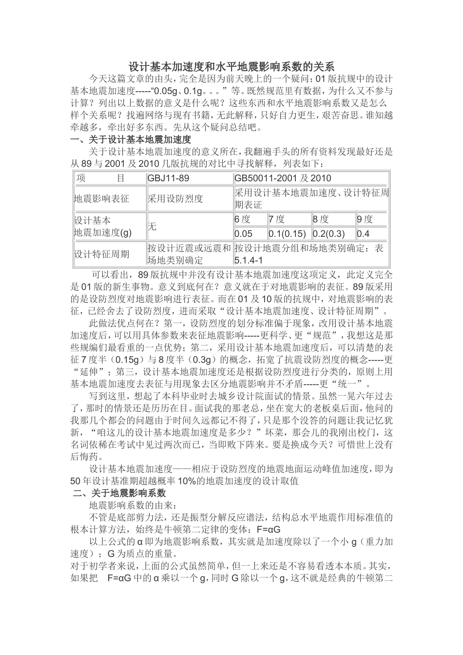 设计基本加速度和水平地震影响系数的关系_第1页