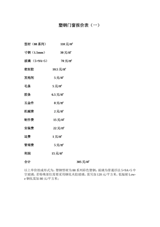 塑钢门窗报价表