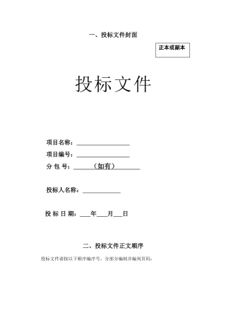 投标文件封面及标书格式