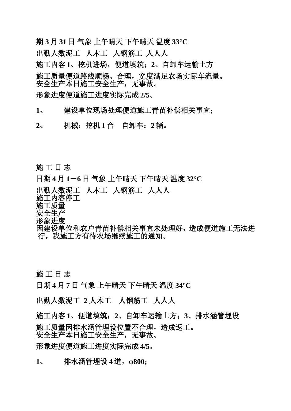 [建筑]施工日志范文_第1页