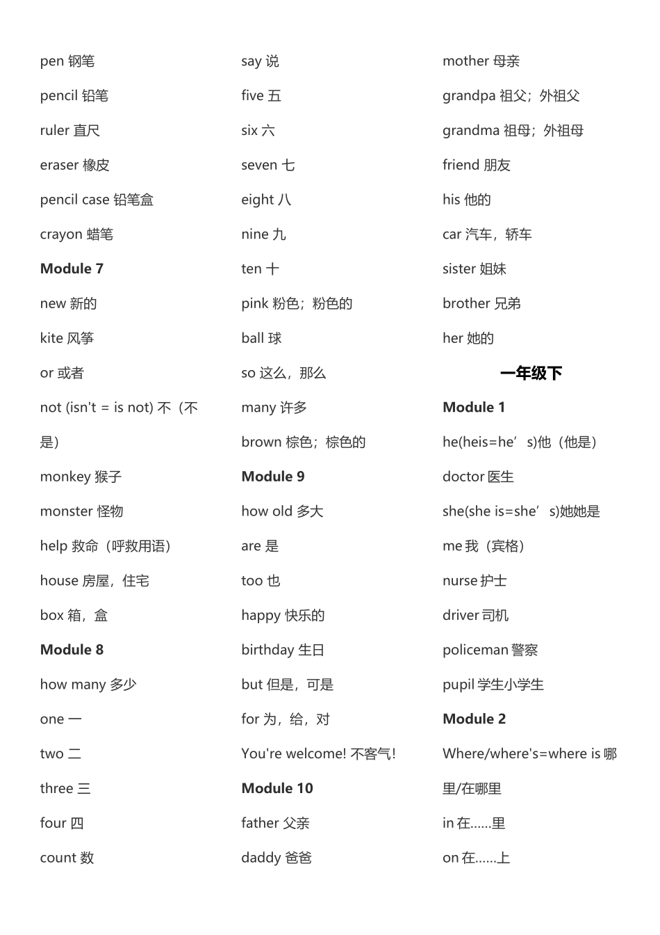 外研社小学英语单词表(一年级起1-12全册)_第2页