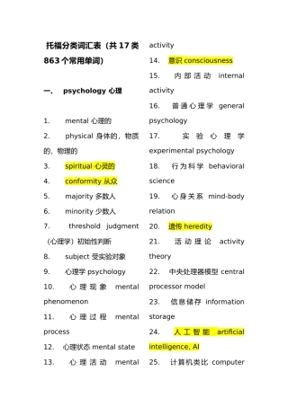 托福分类词汇表