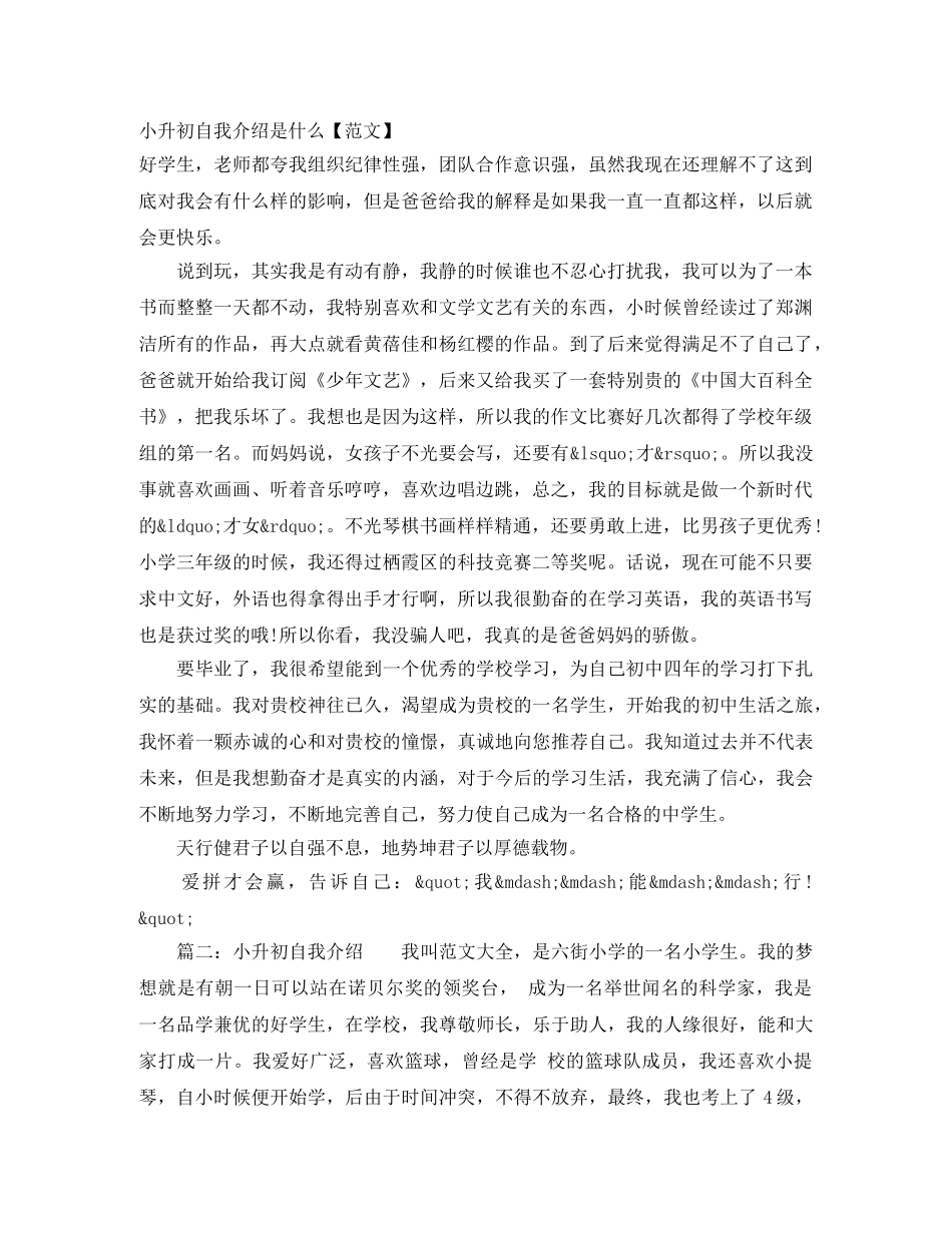 小升初自我介绍是什么【范文】 _第1页