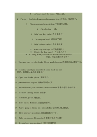 英语课堂常用语