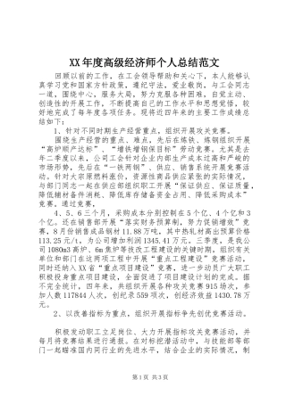 XX年度高级经济师个人总结范文