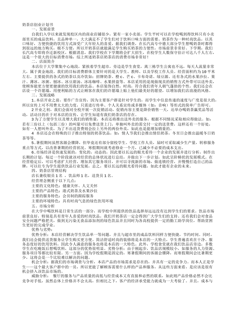 食品店创业计划书范文精选_第1页