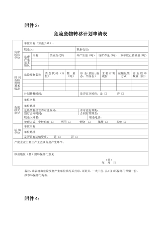 危废转移计划申请表