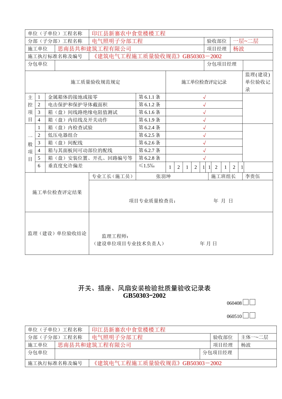 水电安装检验批质量验收记录表_第2页