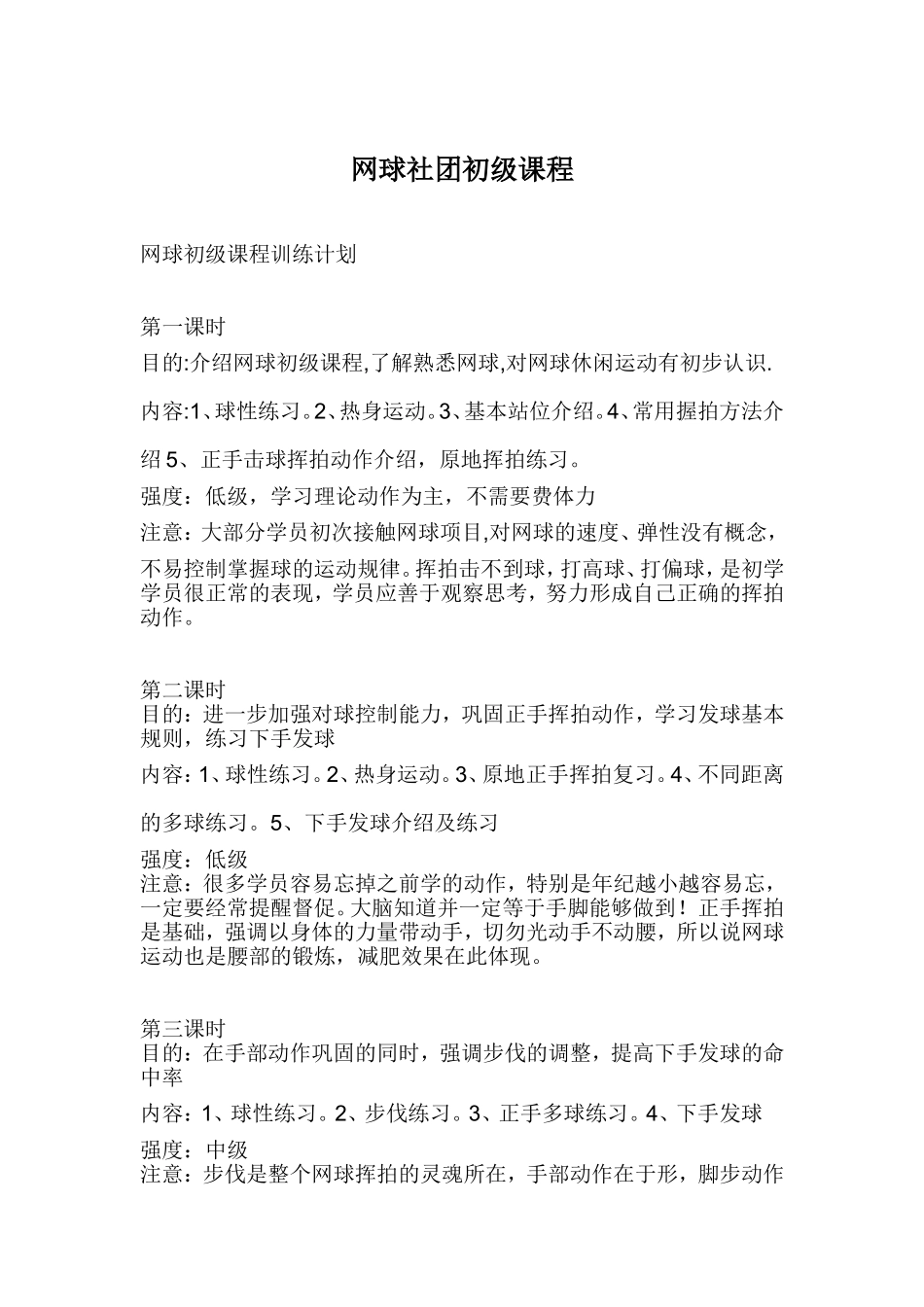 网球初级课程训练计划_第1页