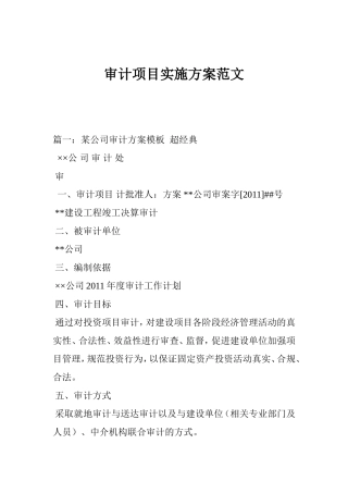 审计项目实施方案范文