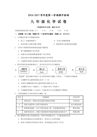 苏教版2017届九年级上学期期中考试化学试题