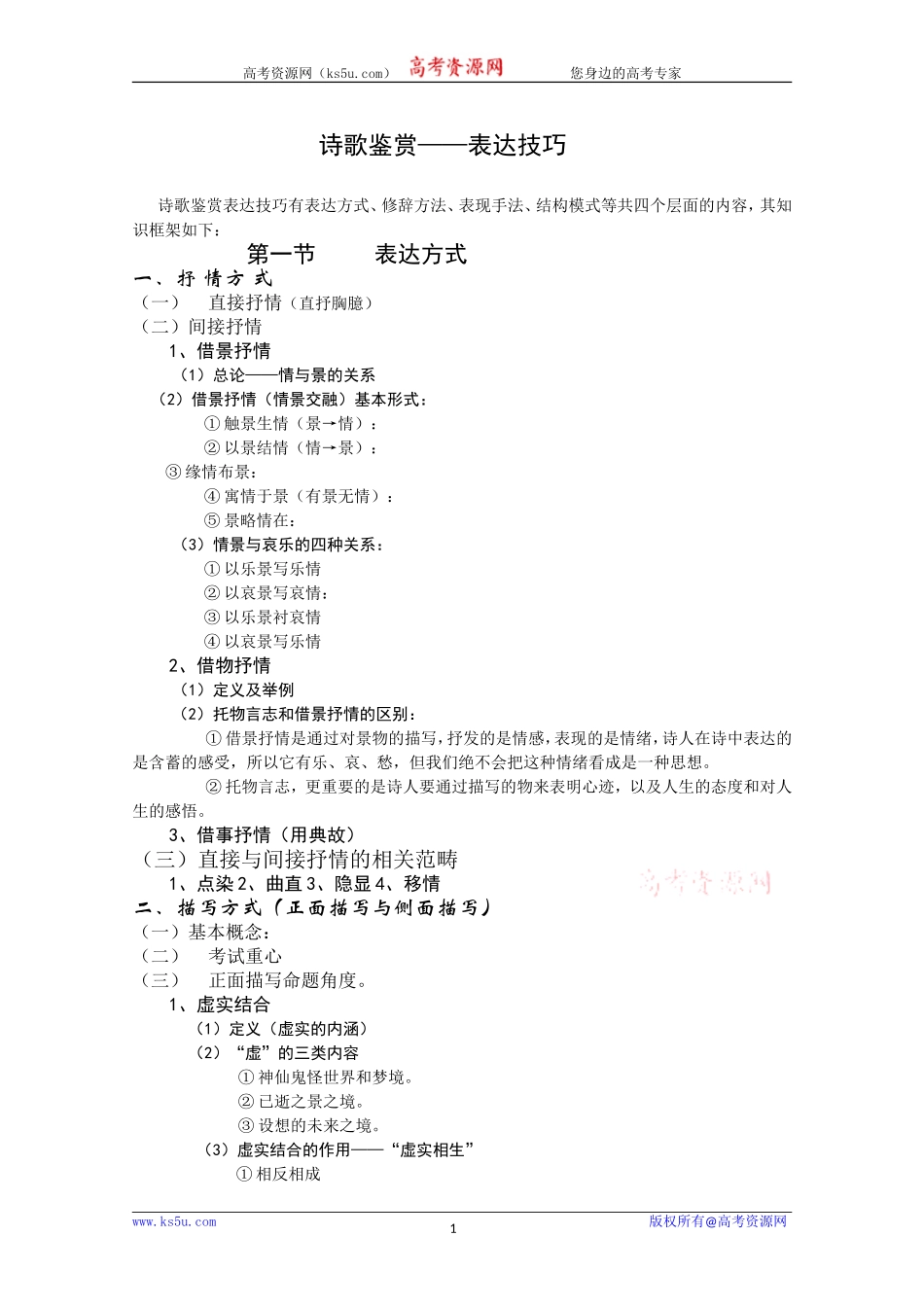 诗歌鉴赏表达技巧(归纳最全)_第1页