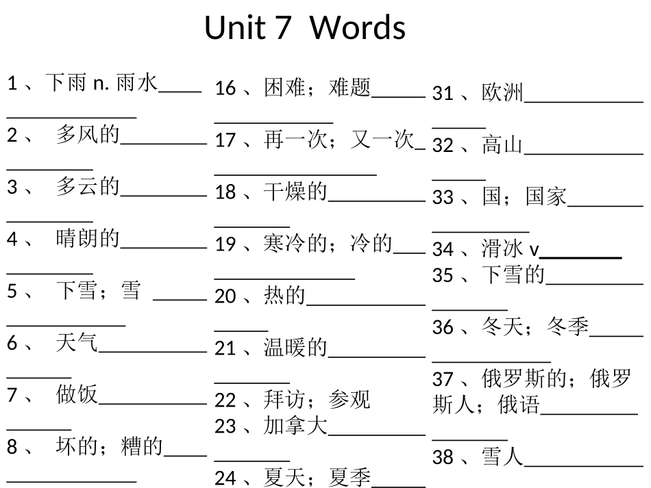 七下单词短语句子默写单PPTUnit7_第1页