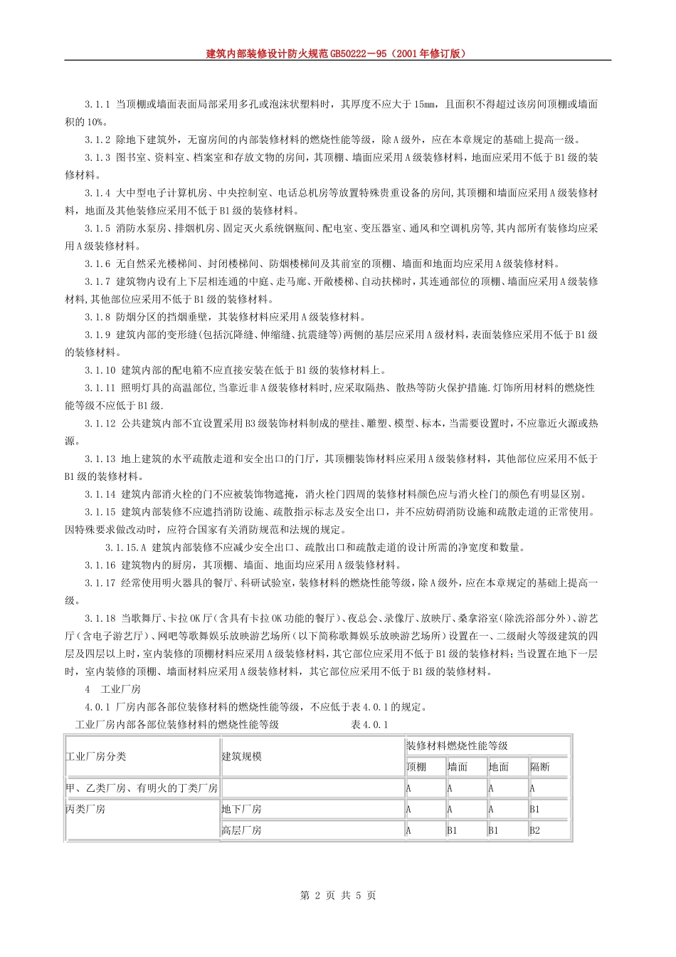 《建筑内部装修设计防火规范》-GB50222-95(2001年修订版)_第2页