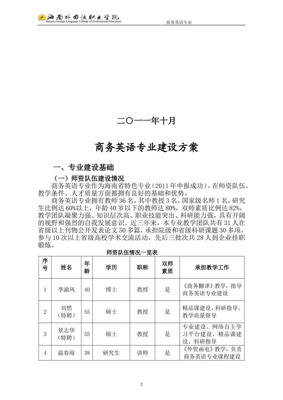 商务英语专业建设方案-建设规划-申报书_第2页