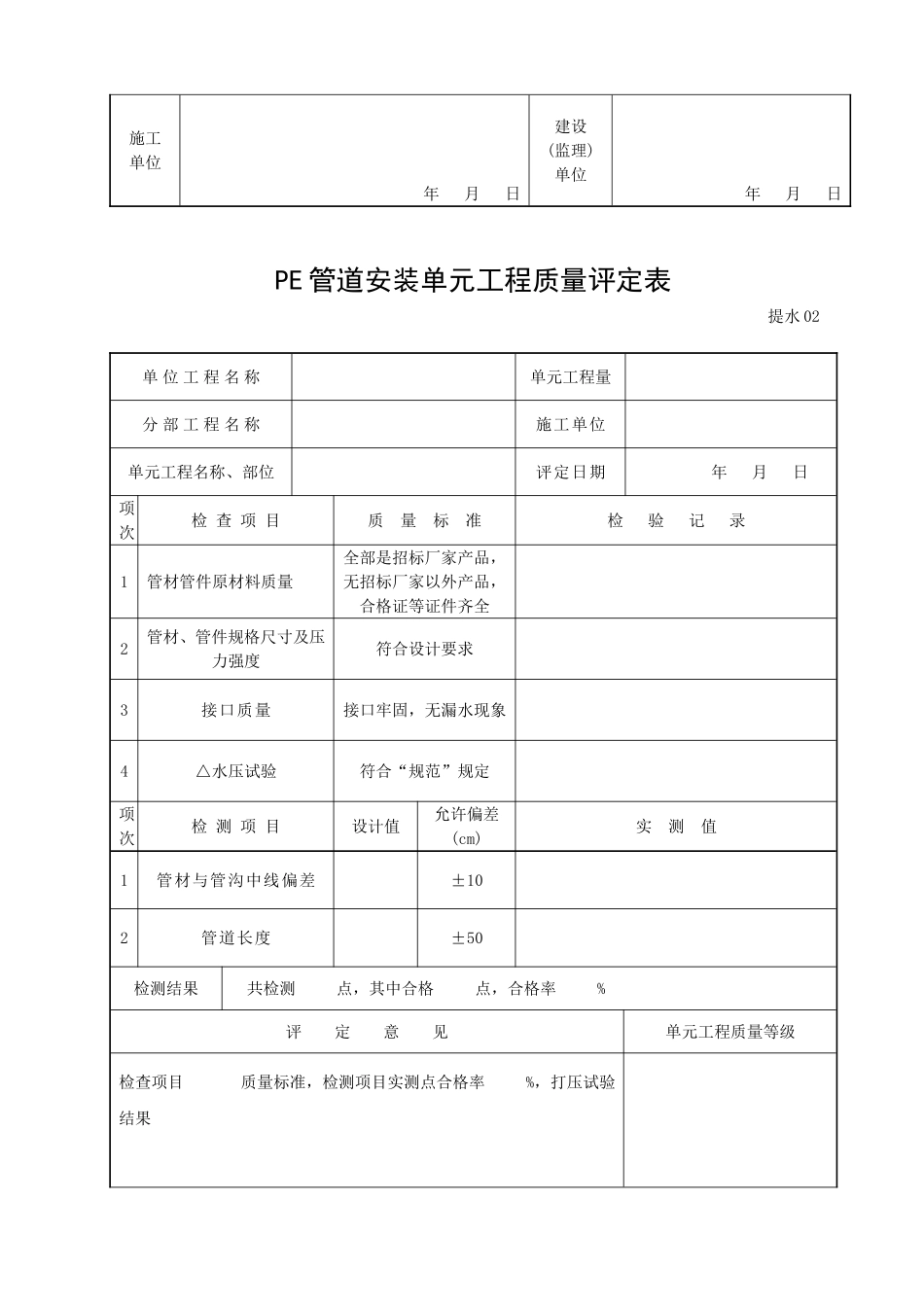 输配水管道开挖单元工程质量评定表_第2页