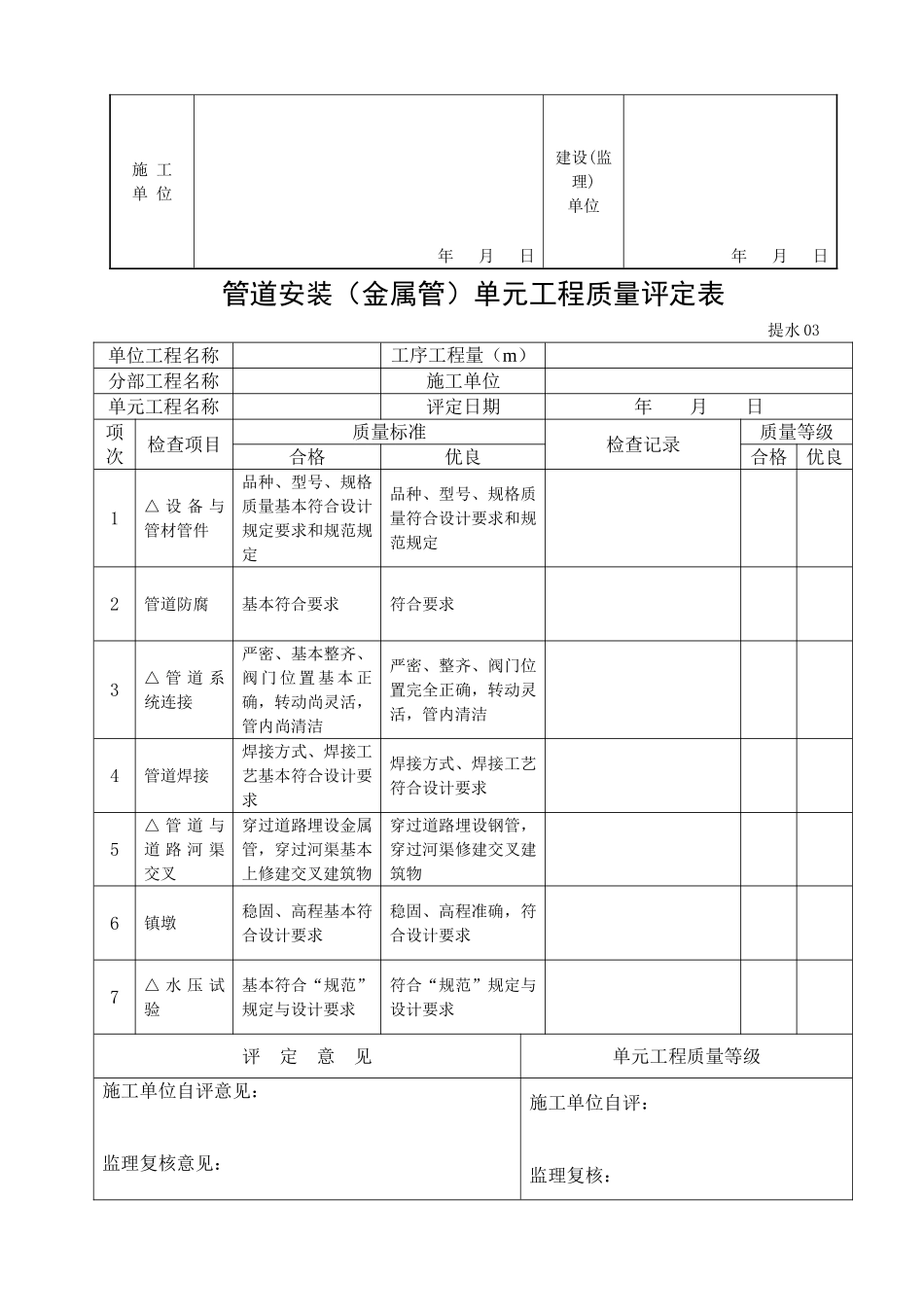 输配水管道开挖单元工程质量评定表_第3页