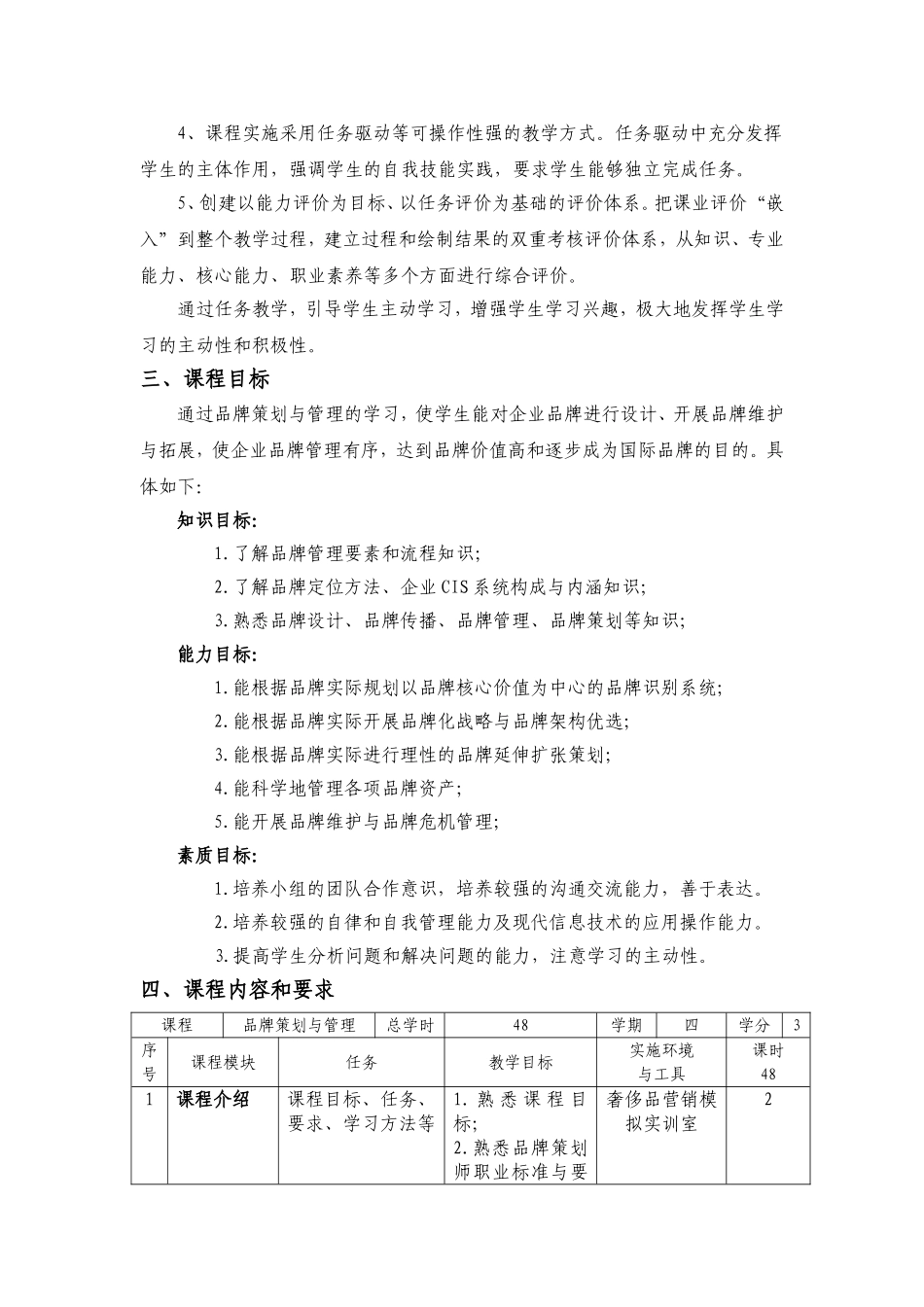 《品牌策划与管理》课程标准_第2页
