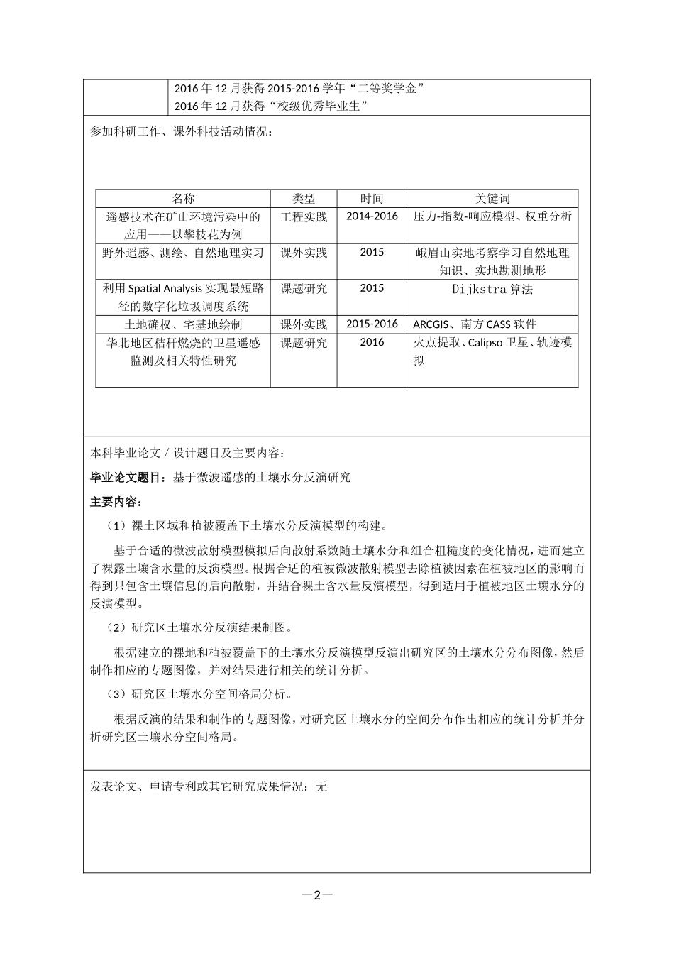 硕士研究生复试个人简历及自述_第2页