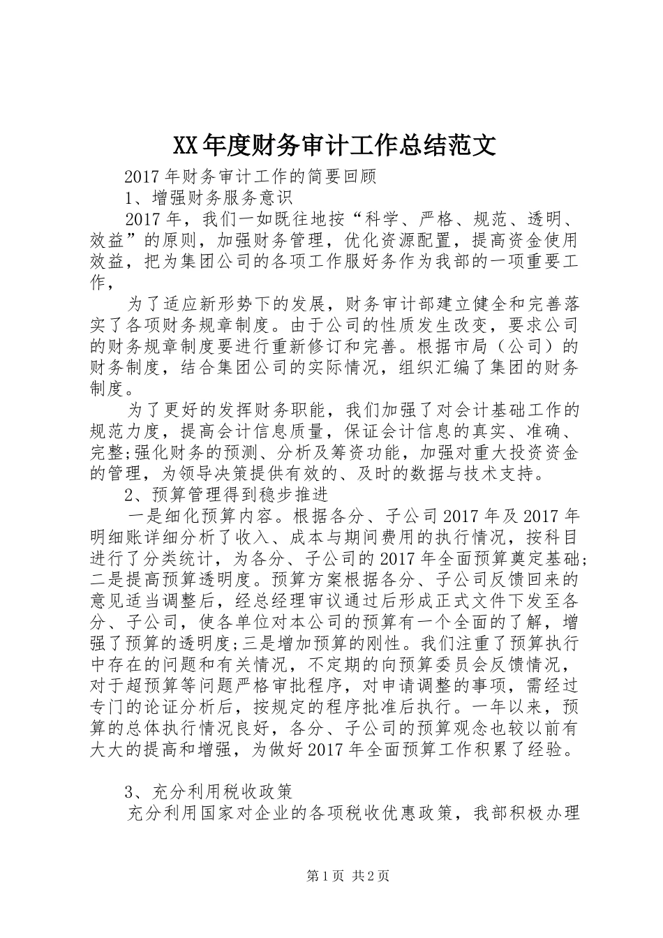 XX年度财务审计工作总结范文_第1页