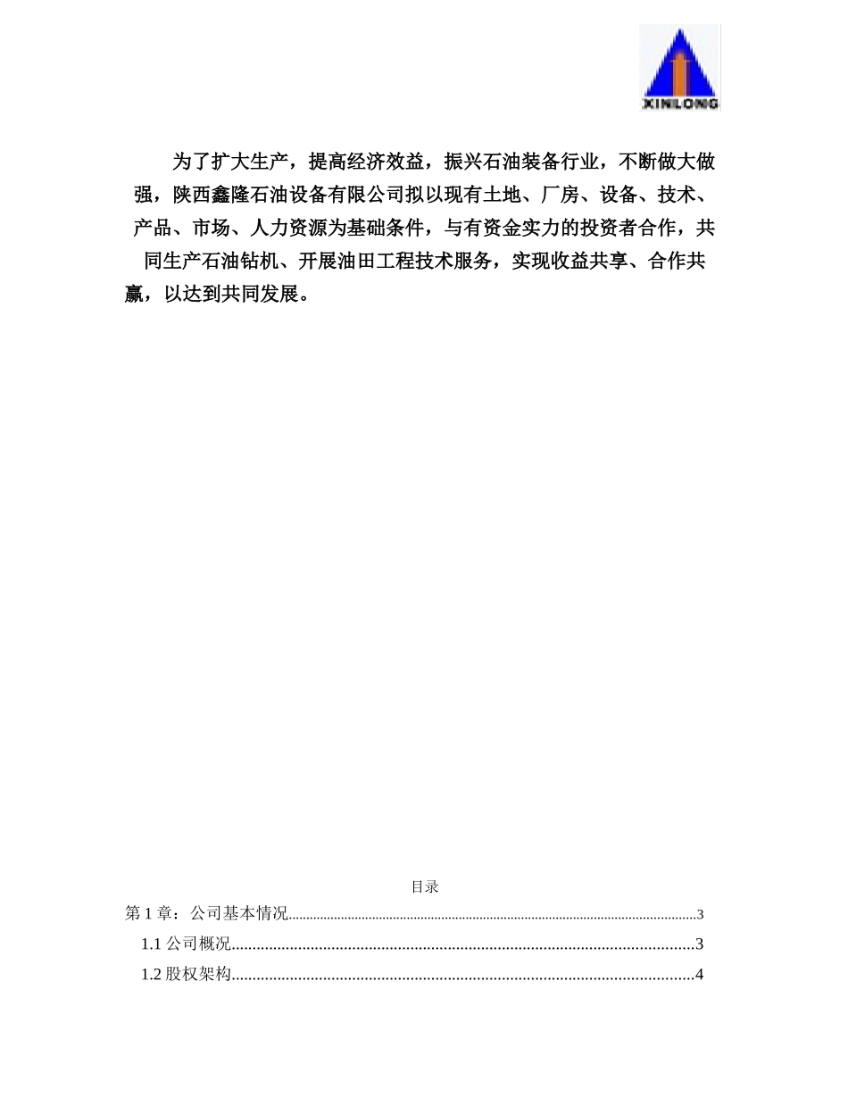 陕西鑫隆石油设备有限公司2015年商业计划书_第2页