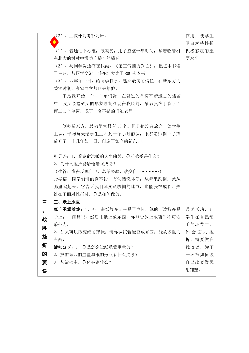 如何提高学生抗挫折能力——心理课教学设计_第3页