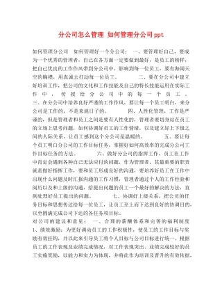 分公司怎么管理 如何管理分公司ppt 