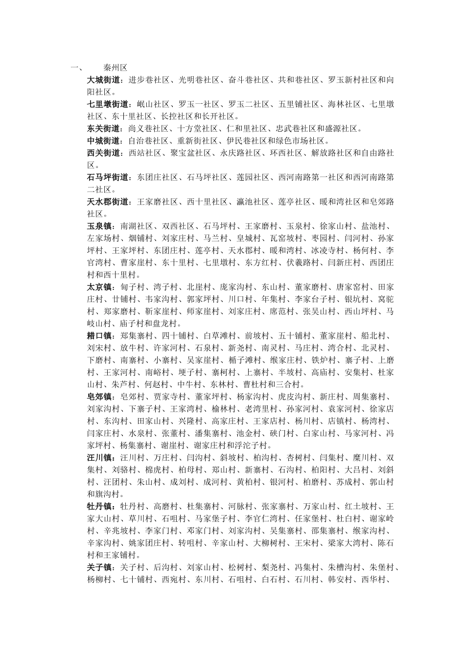 天水市两区五县行政区划明细_第1页