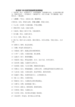 水浒传108位好汉的绰号及其事迹回目简介