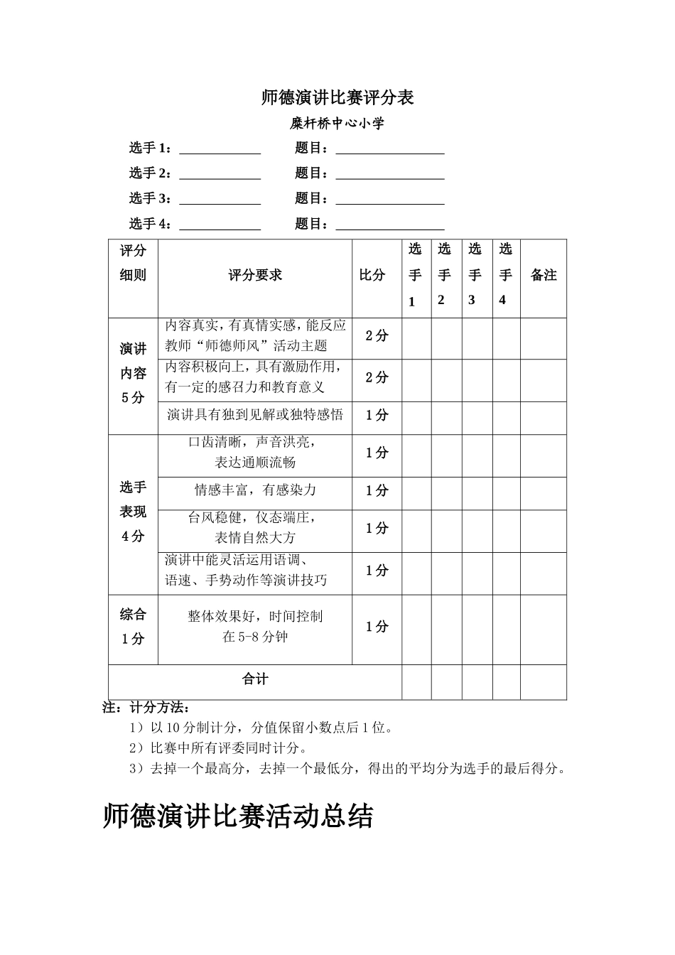 师德演讲比赛评分表_第1页