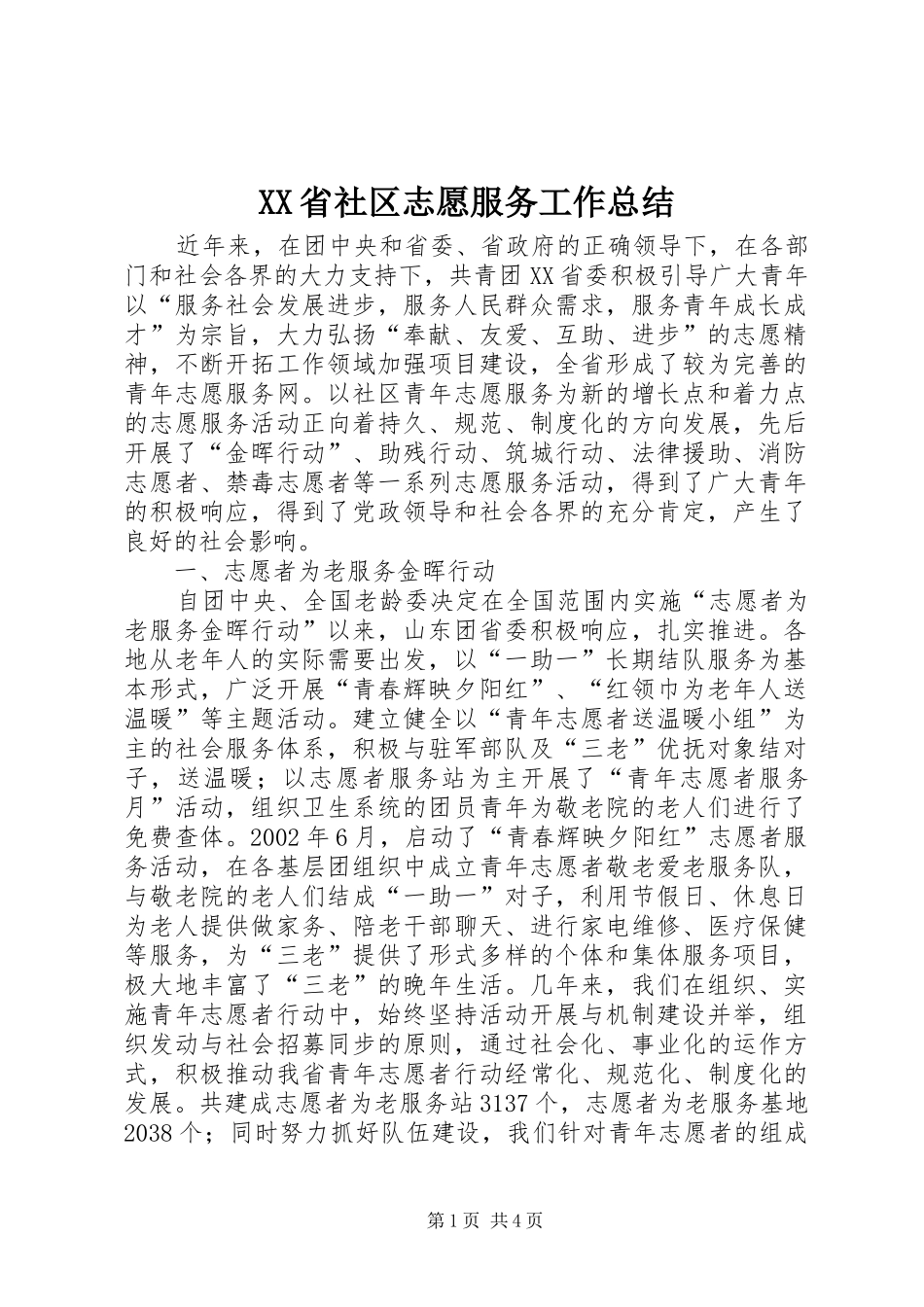 XX省社区志愿服务工作总结_第1页