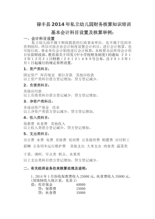 私立幼儿园基本会计科目设置及经济业务举例