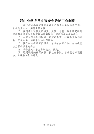 沂山小学突发灾害安全防护工作制度