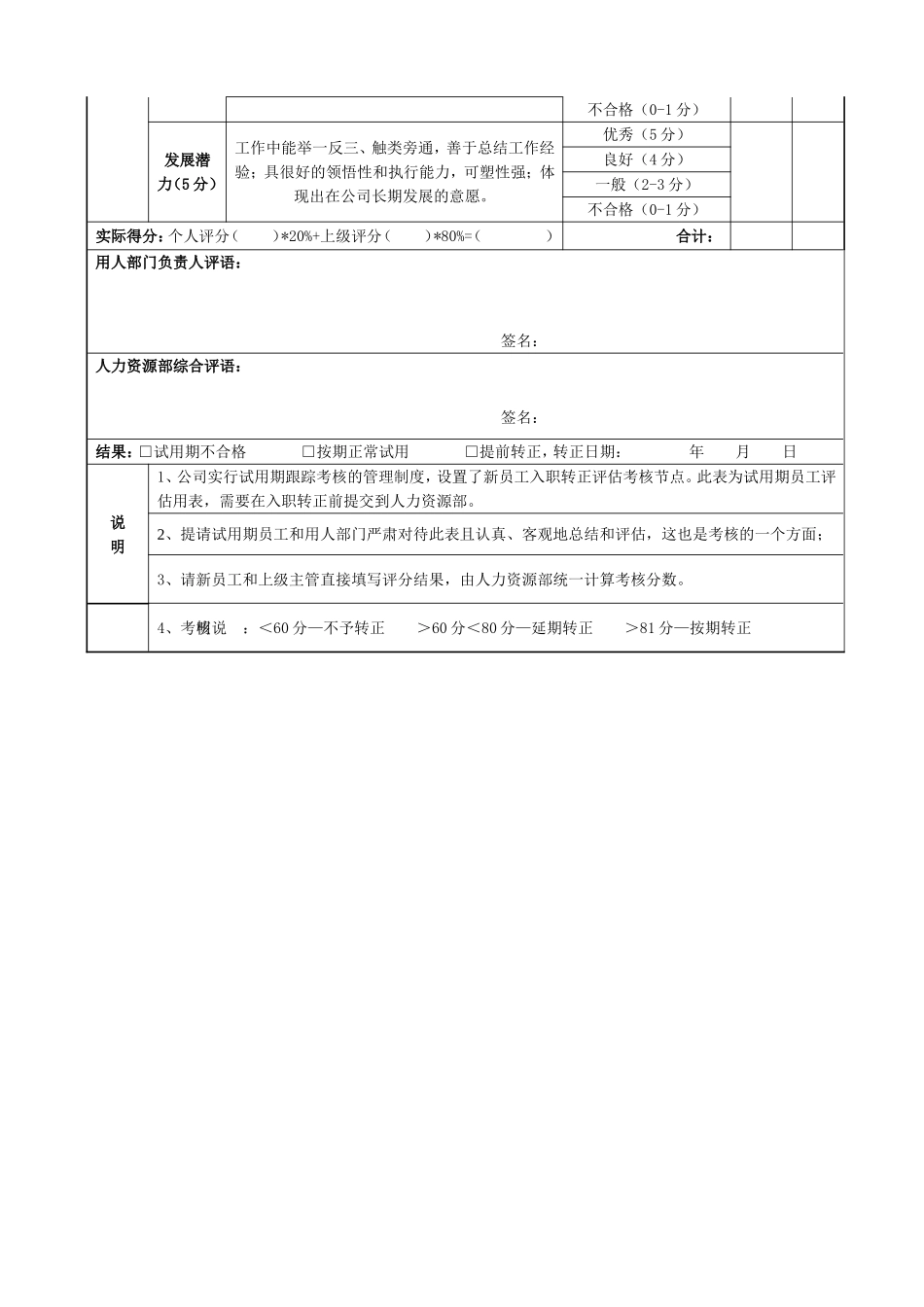 试用期员工跟踪考核表和转正评估表_第3页