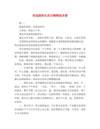 竞选副班长发言稿精选多篇 