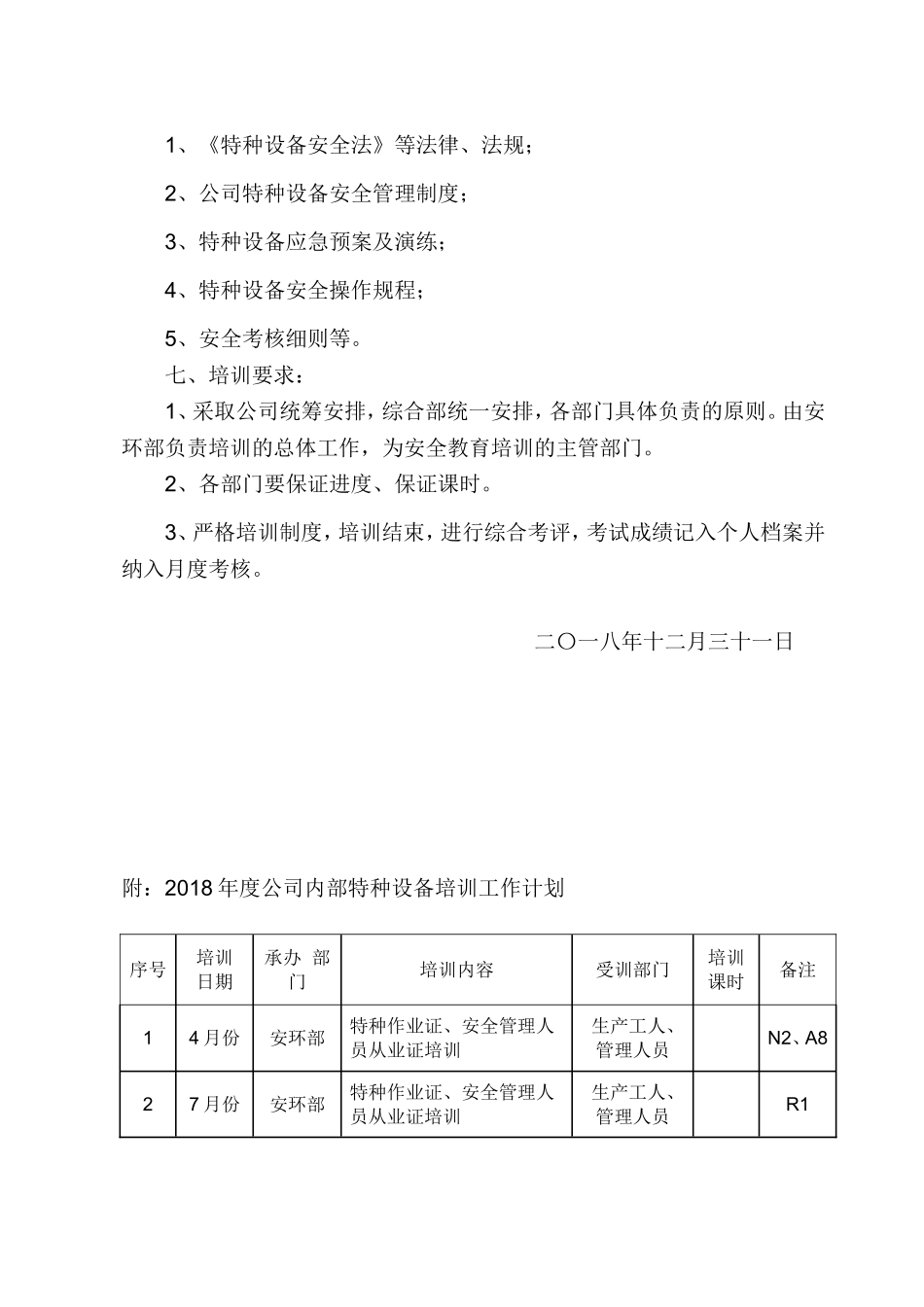 特种设备2018年度培训计划及实施方案_第2页