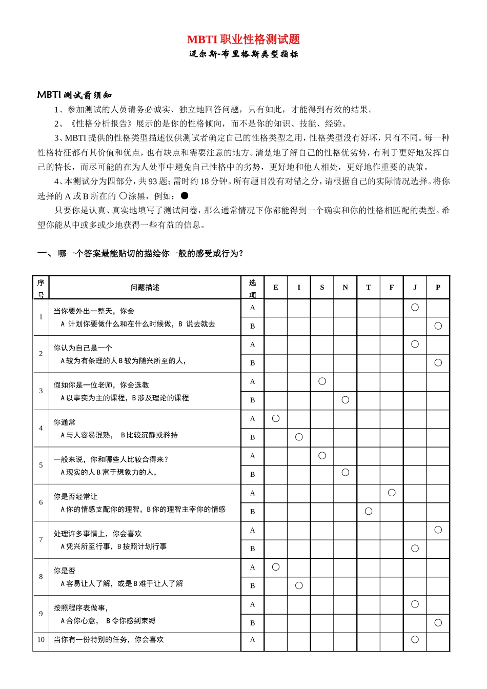 《MBTI职业性格测试题》完整完美版-(免费)_第1页