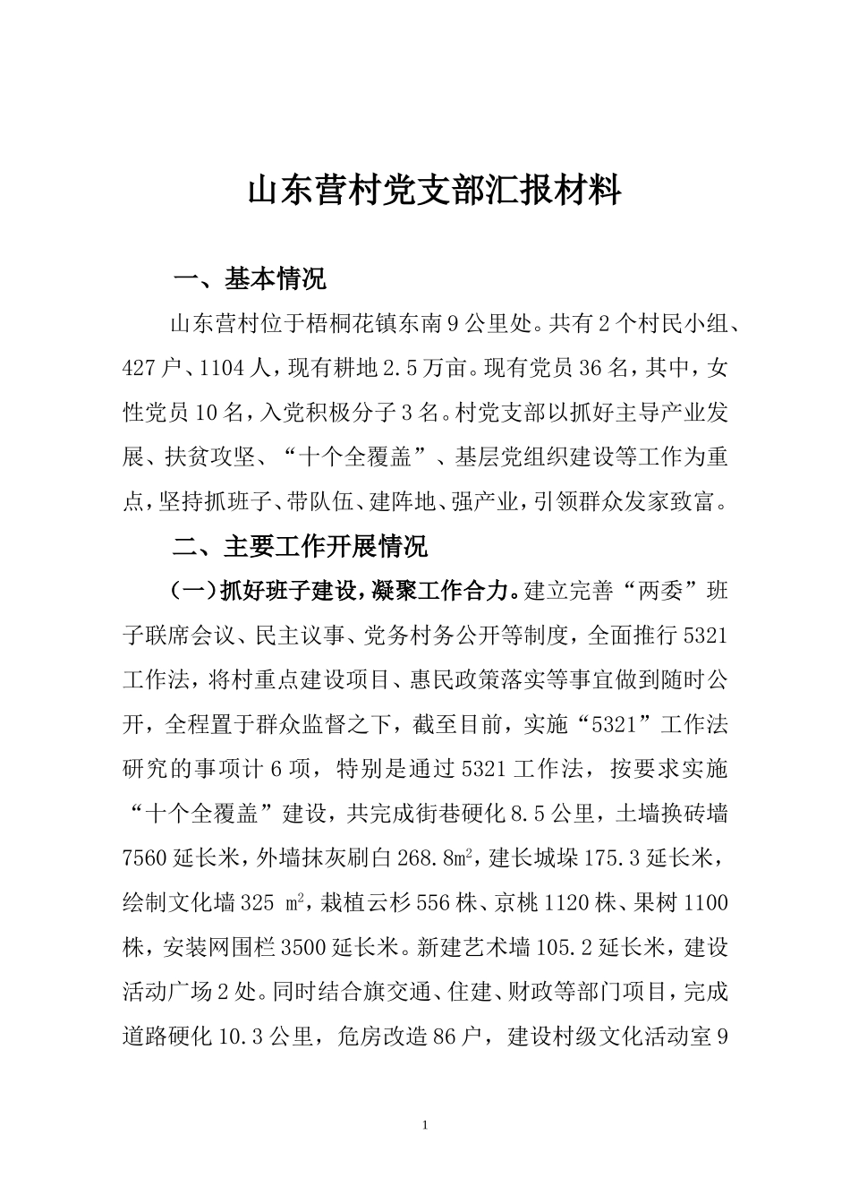 山东营村党建整体汇报材料_第1页