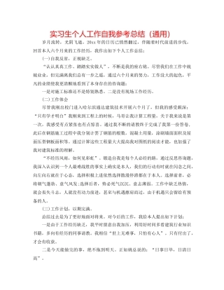 实习生个人工作自我参考总结（通用） 