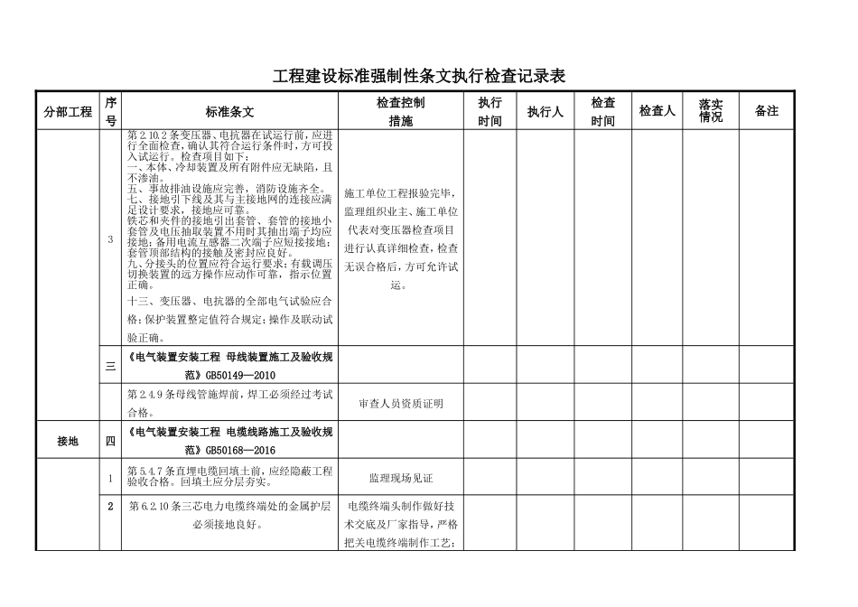 升压站电气设备安装强制性条文执行检查表_第3页