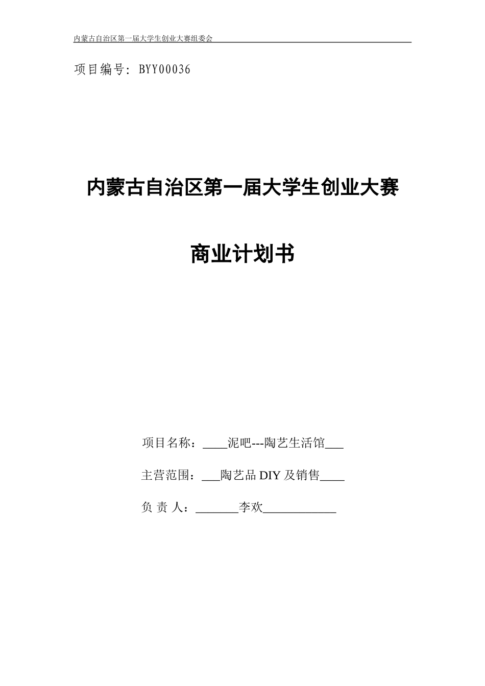 陶艺DIY创业项目计划书_第1页
