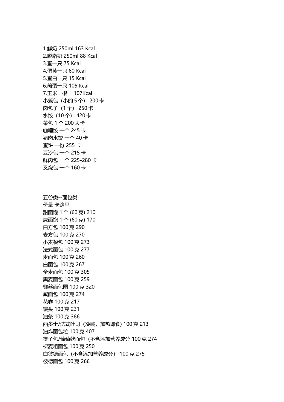 食物卡路里对照表(完整版)_第2页