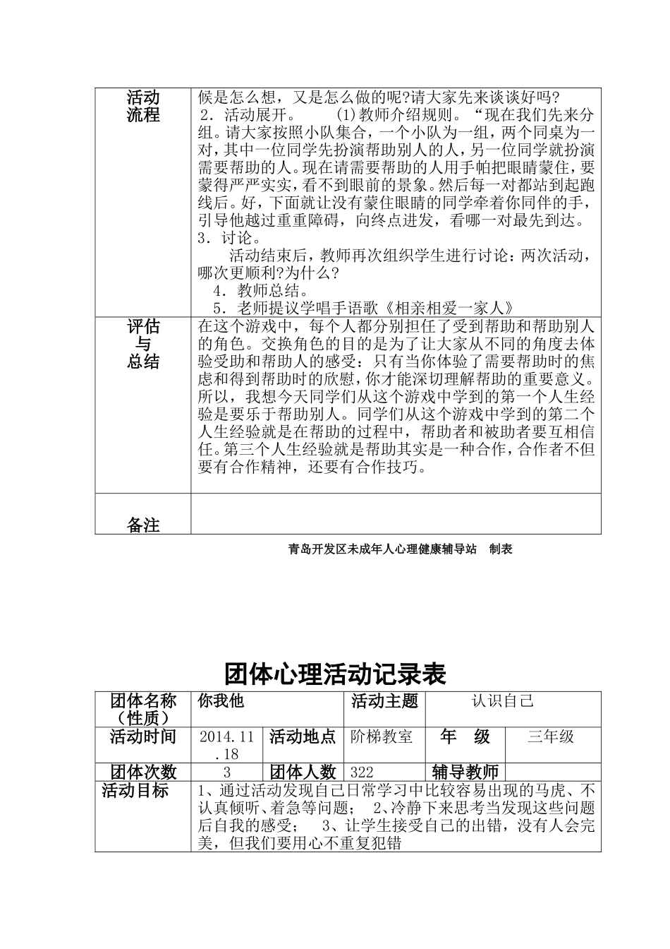 团体心理活动记录表_第2页